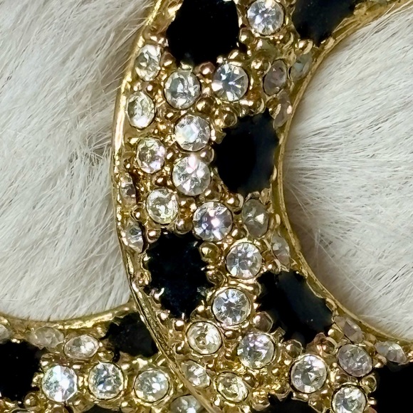 Vintage Rhinestone Crystal and Black Enamel Earrings - Picture 11 of 17